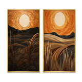 Designart "Golden Sunset In The Retro Mountain Meadows III" Meadow Wall Art Décor Gallery Set For Office Decor