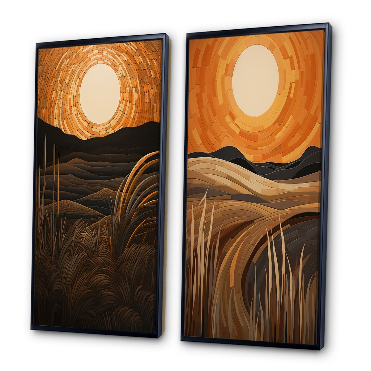 Designart "Golden Sunset In The Retro Mountain Meadows III" Meadow Wall Art Décor Gallery Set For Office Decor
