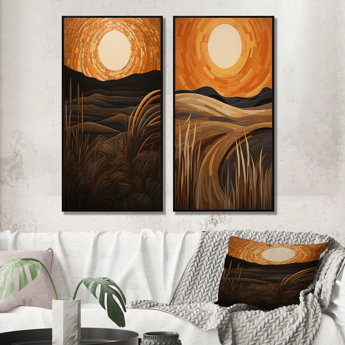Designart "Golden Sunset In The Retro Mountain Meadows III" Meadow Wall Art Décor Gallery Set For Office Decor