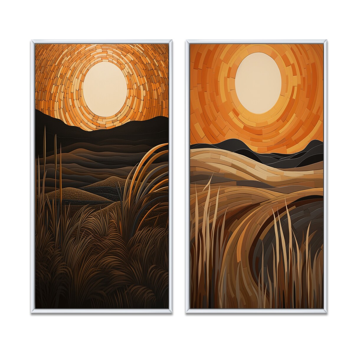 Designart "Golden Sunset In The Retro Mountain Meadows III" Meadow Wall Art Décor Gallery Set For Office Decor