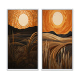 Designart "Golden Sunset In The Retro Mountain Meadows III" Meadow Wall Art Décor Gallery Set For Office Decor