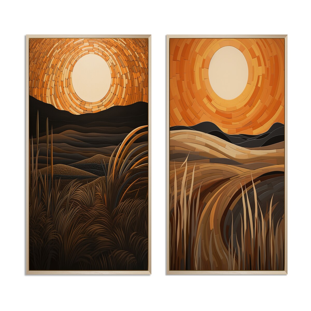 Designart "Golden Sunset In The Retro Mountain Meadows III" Meadow Wall Art Décor Gallery Set For Office Decor