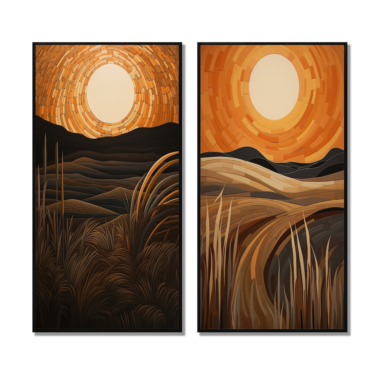 Designart "Golden Sunset In The Retro Mountain Meadows III" Meadow Wall Art Décor Gallery Set For Office Decor