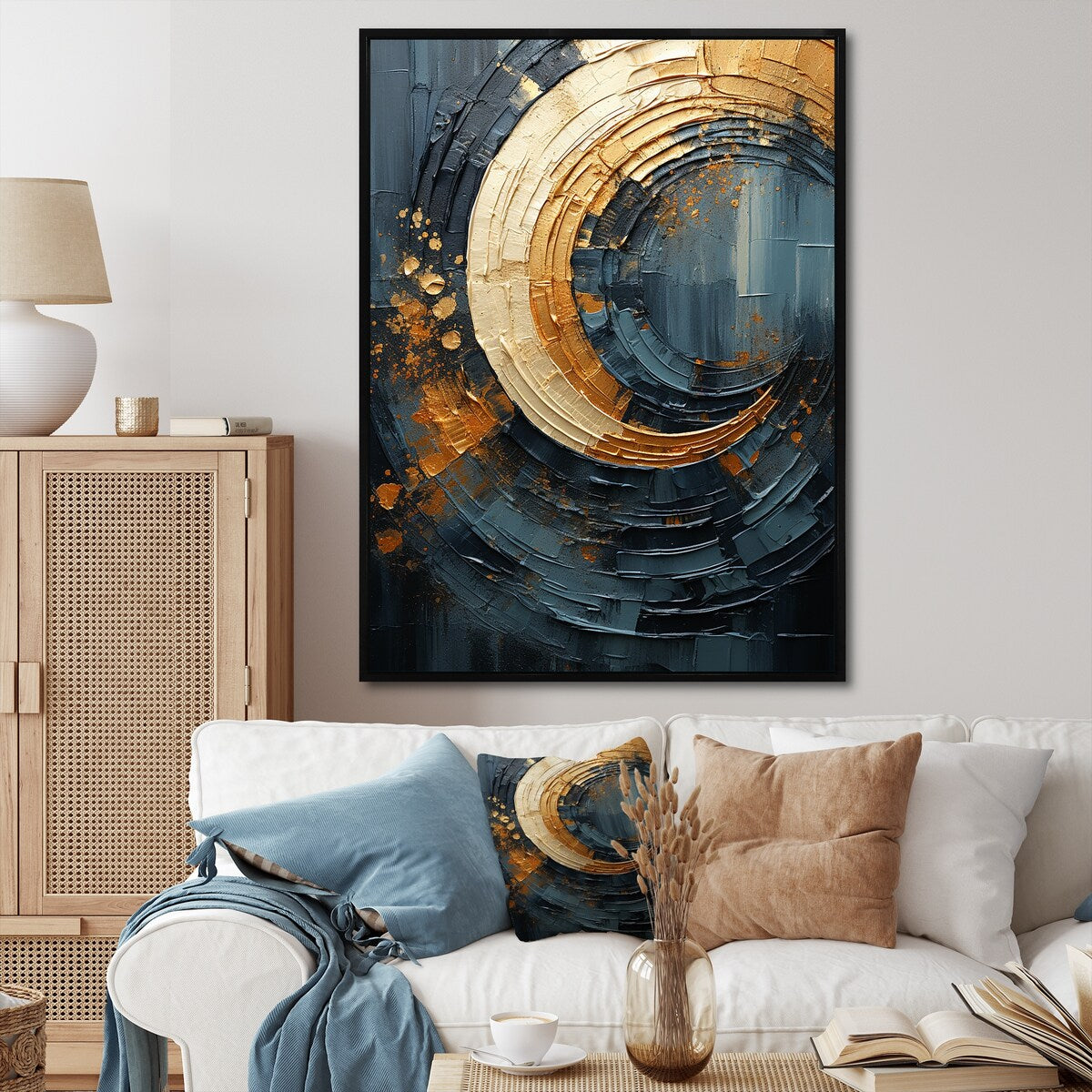 Designart "Golden Twilight Spiral I" Abstract Spirals Framed Wall Decor