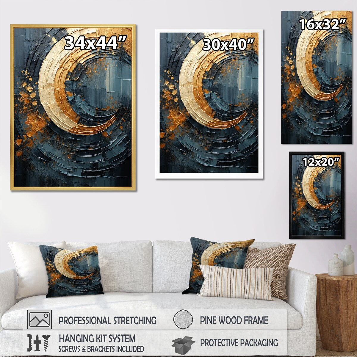 Designart "Golden Twilight Spiral I" Abstract Spirals Framed Wall Decor