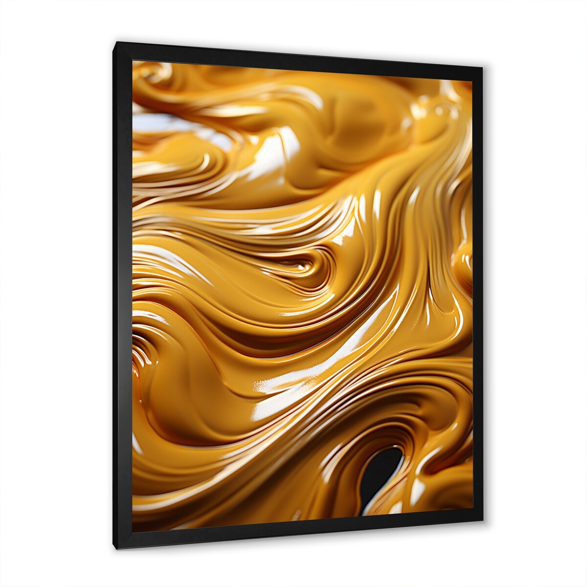 Designart "Golden Wave Ocean Of Abundance Liquid Gold" Abstract Spirals Framed Wall Art Prints