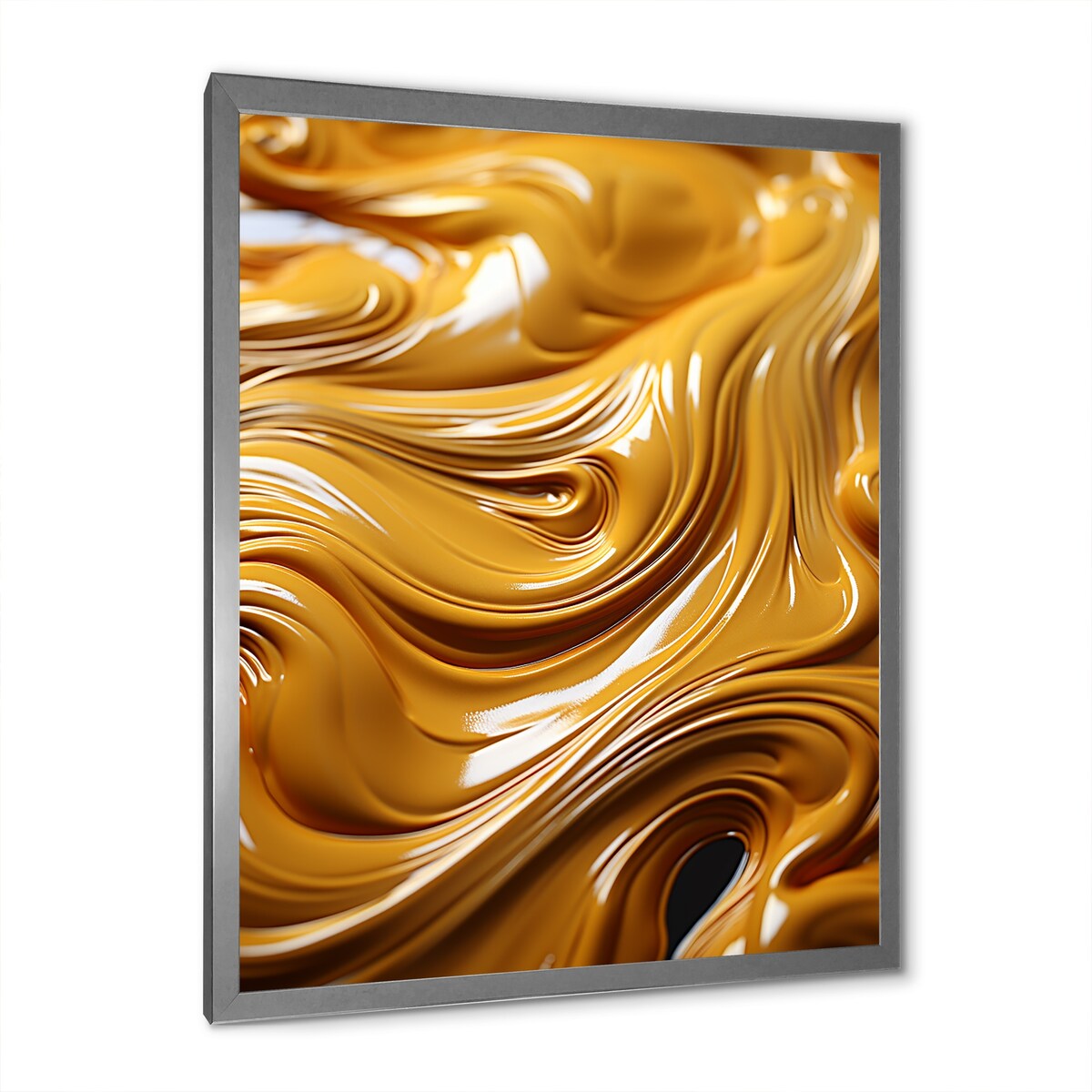 Designart "Golden Wave Ocean Of Abundance Liquid Gold" Abstract Spirals Framed Wall Art Prints