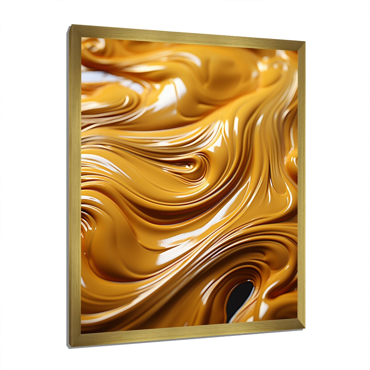 Designart "Golden Wave Ocean Of Abundance Liquid Gold" Abstract Spirals Framed Wall Art Prints