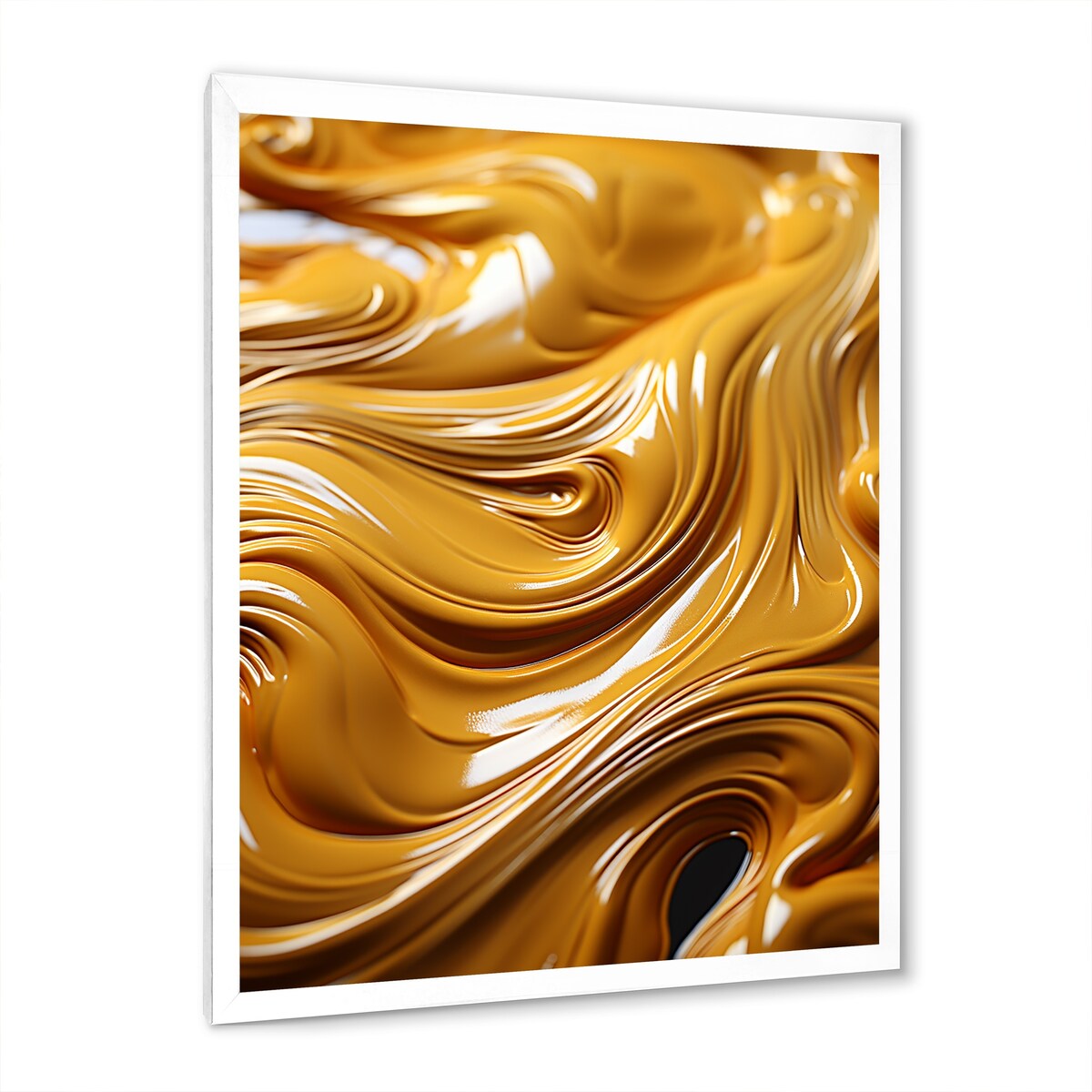 Designart "Golden Wave Ocean Of Abundance Liquid Gold" Abstract Spirals Framed Wall Art Prints
