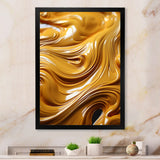 Designart "Golden Wave Ocean Of Abundance Liquid Gold" Abstract Spirals Framed Wall Art Prints