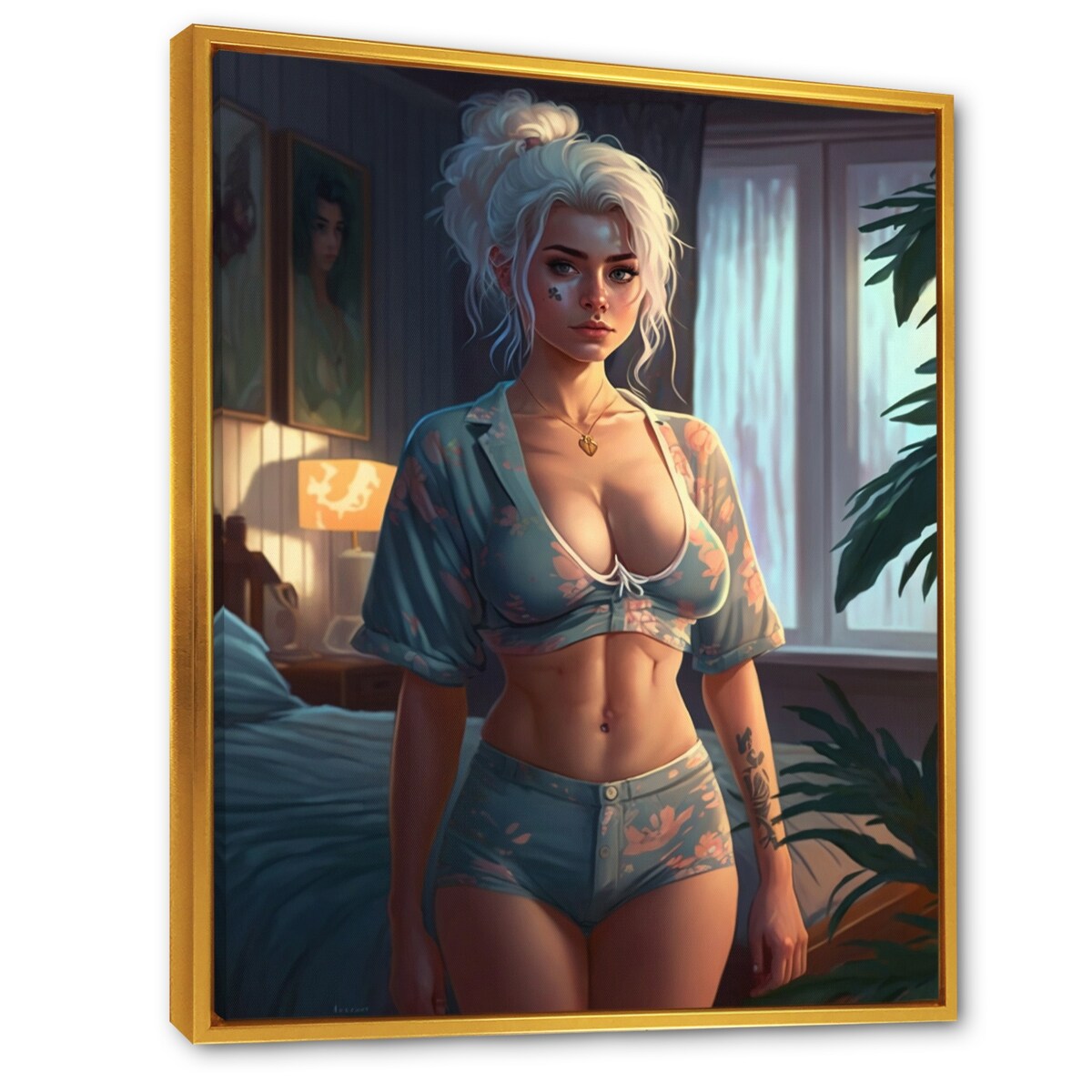 Designart "Gorgeous Morning Glory VI" Woman Sensual Framed Wall Decor
