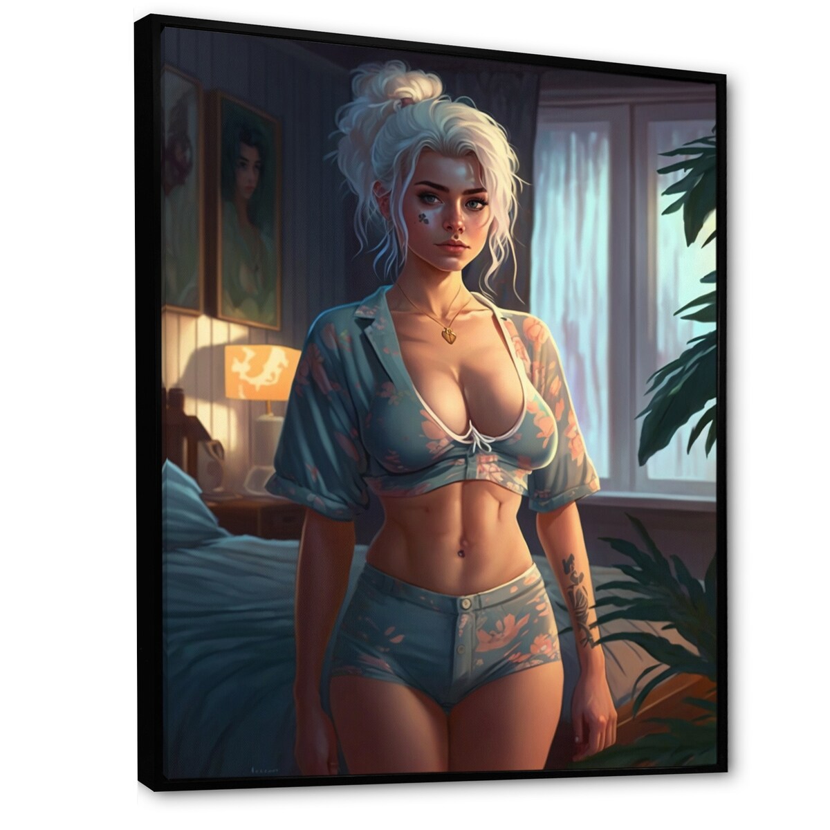 Designart "Gorgeous Morning Glory VI" Woman Sensual Framed Wall Decor