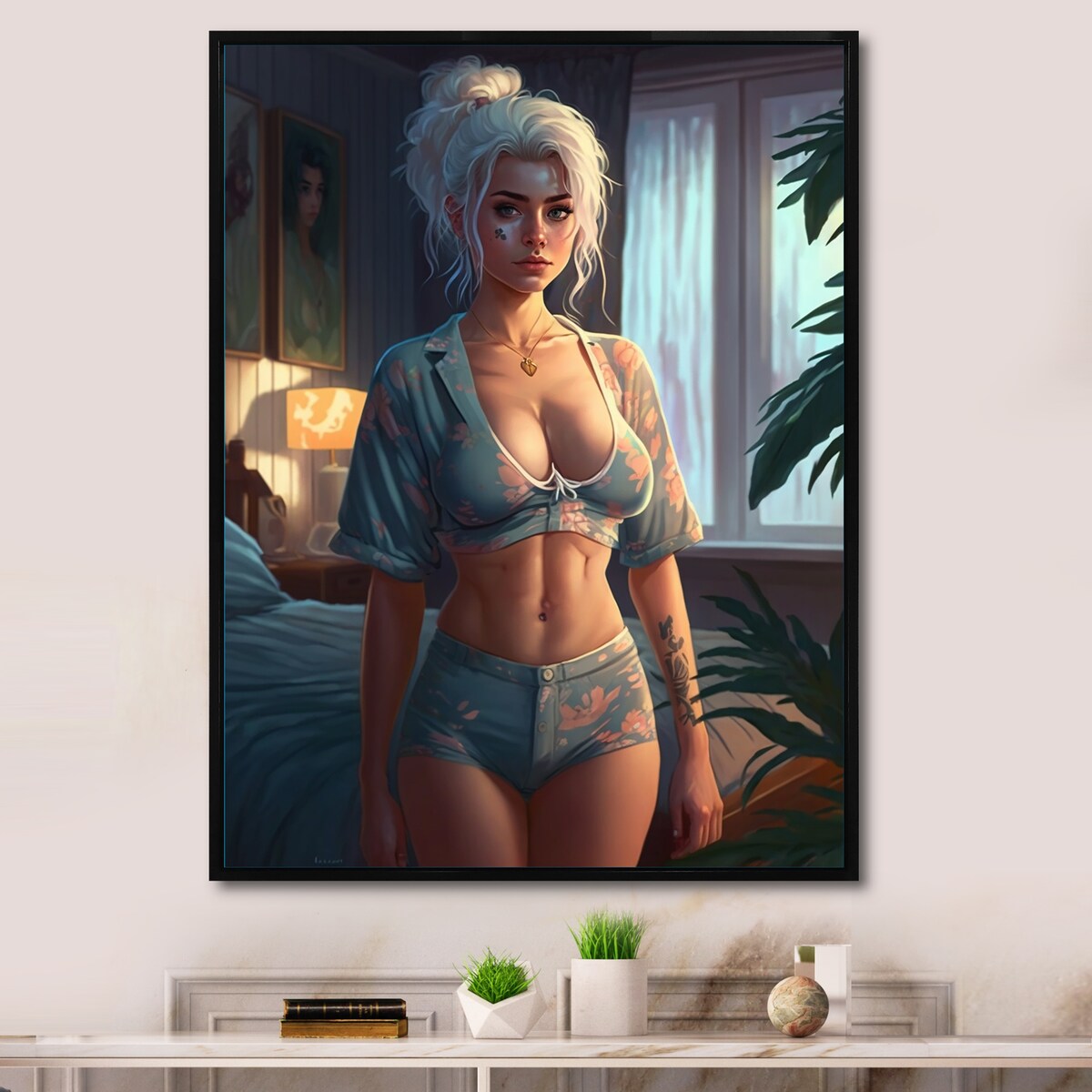 Designart "Gorgeous Morning Glory VI" Woman Sensual Framed Wall Decor