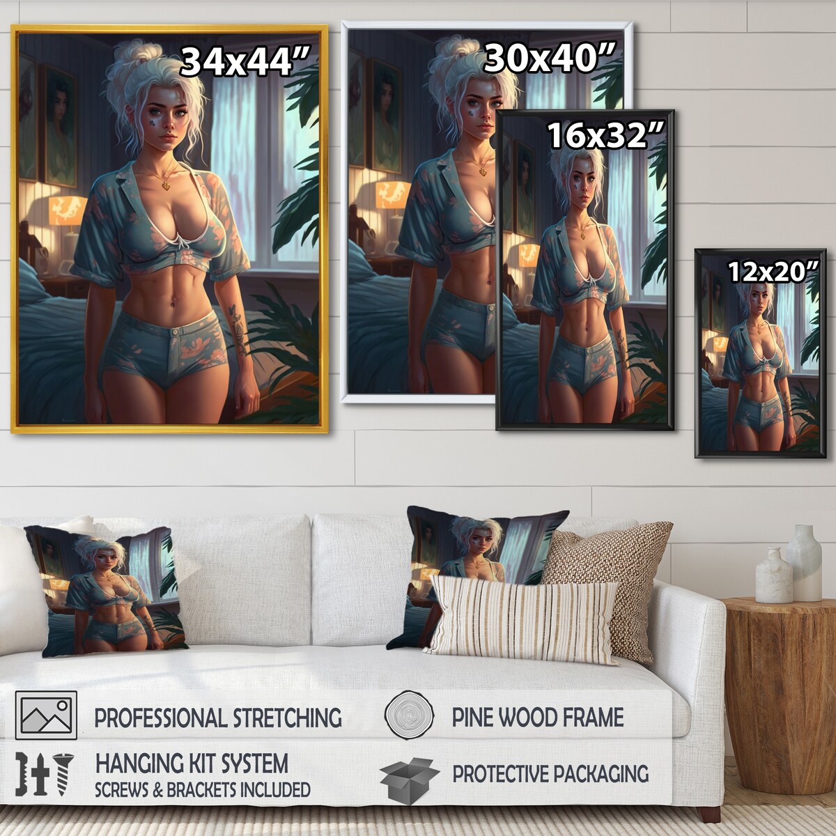 Designart "Gorgeous Morning Glory VI" Woman Sensual Framed Wall Decor