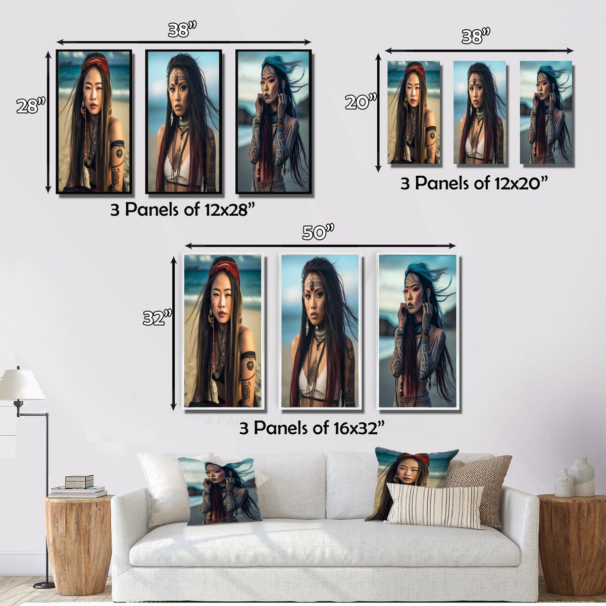 Designart "Gracious Asian Tribal Beach Girl III" Asian Woman Wall Art Set Of 3 - Glam Gallery Wall Set For Home Decor