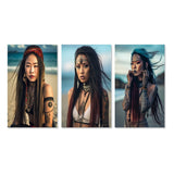 Designart "Gracious Asian Tribal Beach Girl III" Asian Woman Wall Art Set Of 3 - Glam Gallery Wall Set For Home Decor