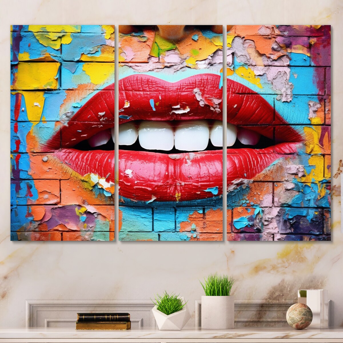 Designart "Graffiti Lips" Fashion Metal Art Print Set