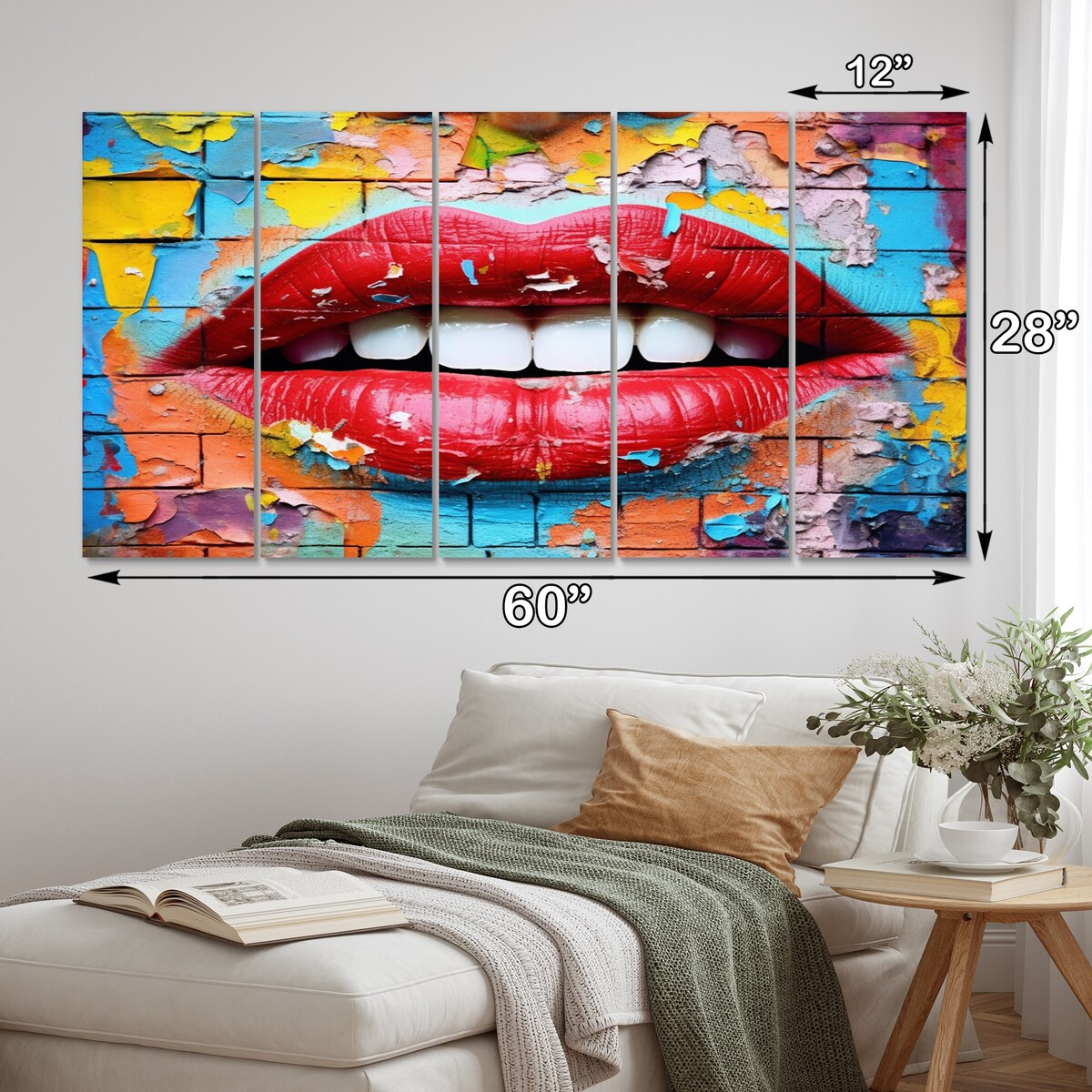 Designart "Graffiti Lips" Fashion Metal Art Print Set
