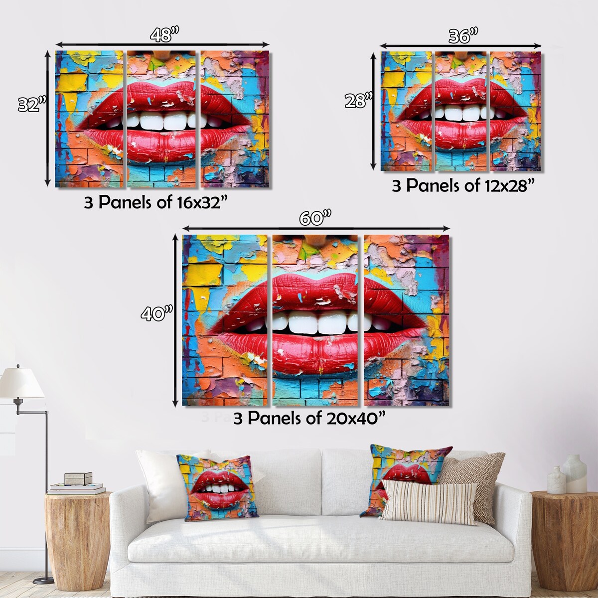 Designart "Graffiti Lips" Fashion Metal Art Print Set