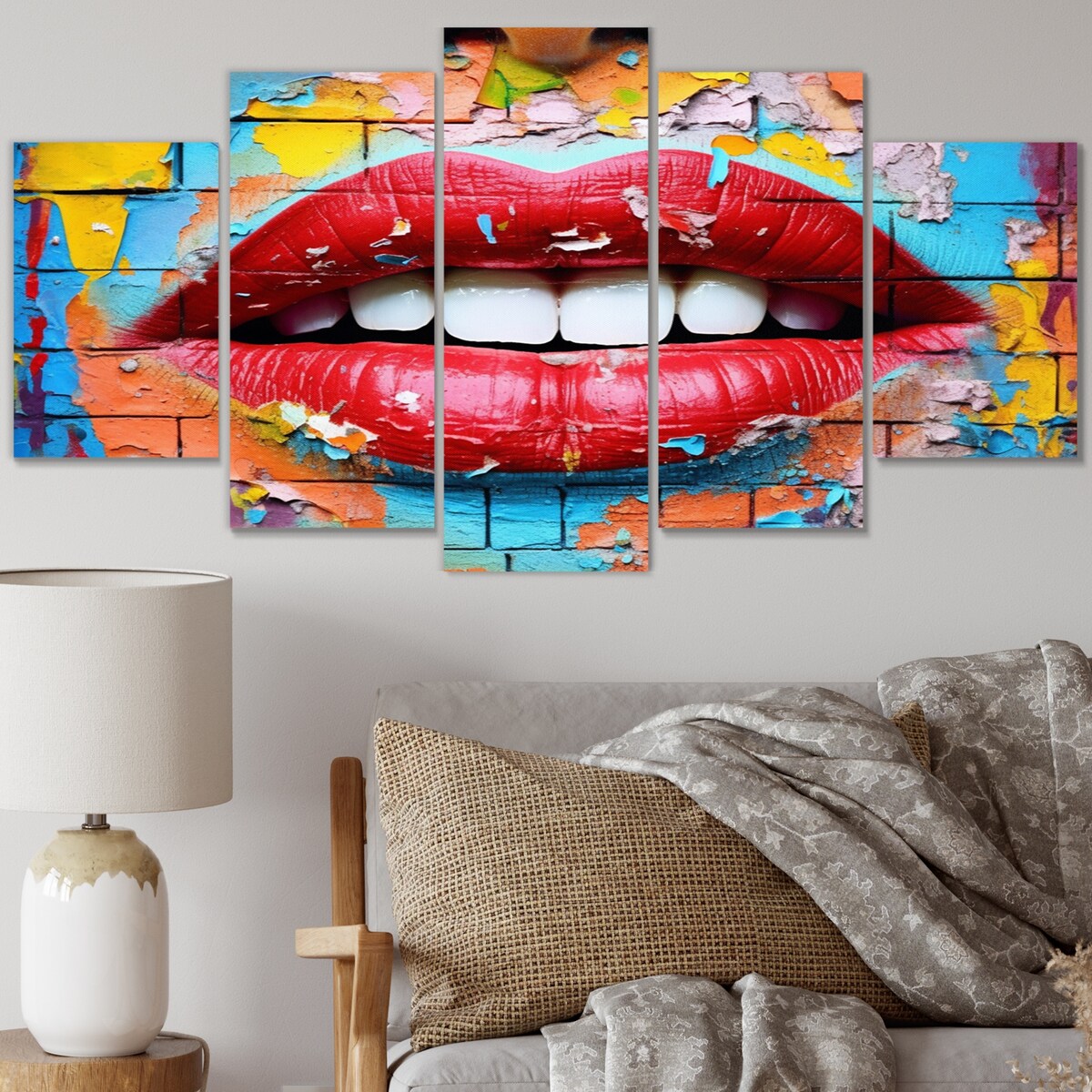 Designart "Graffiti Lips" Fashion Metal Art Print Set