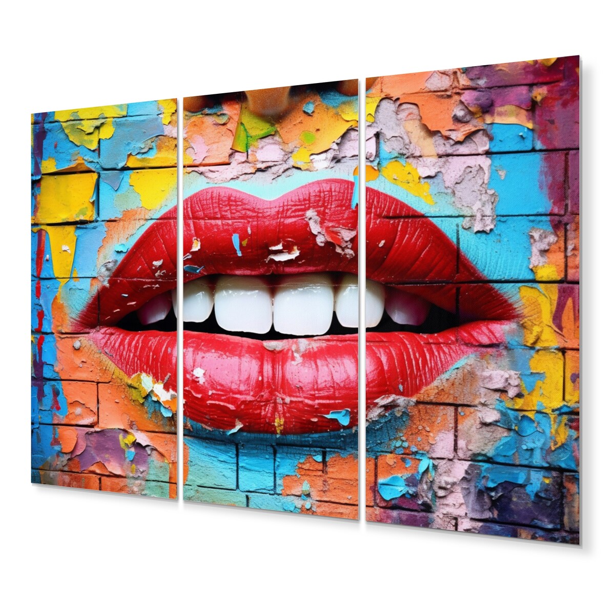 Designart "Graffiti Lips" Fashion Metal Art Print Set