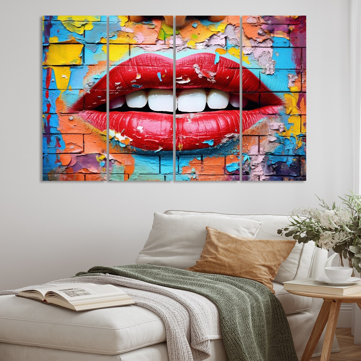 Designart "Graffiti Lips" Fashion Metal Art Print Set