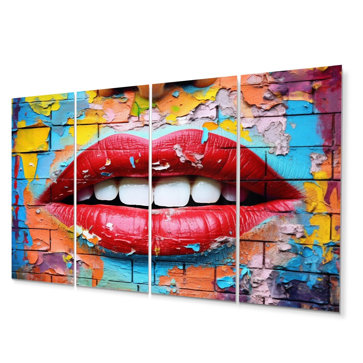 Designart "Graffiti Lips" Fashion Metal Art Print Set