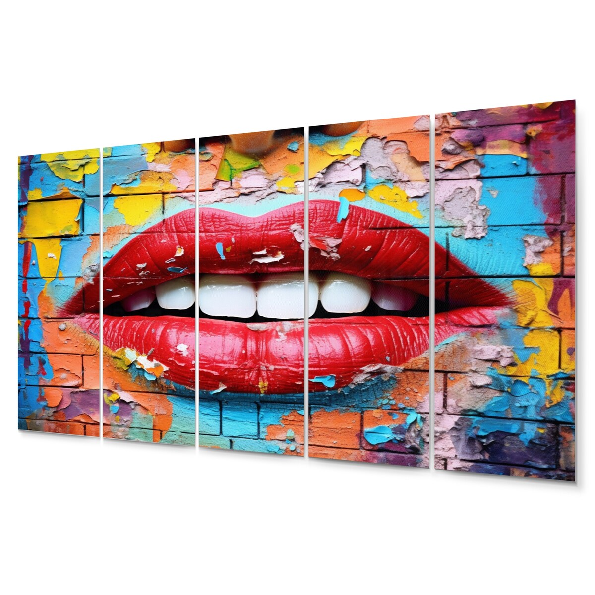 Designart "Graffiti Lips" Fashion Metal Art Print Set