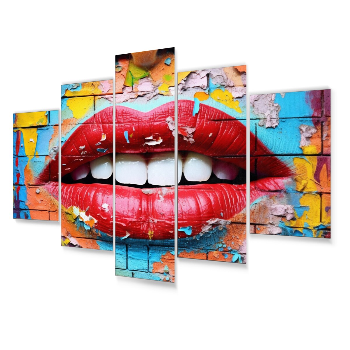 Designart "Graffiti Lips" Fashion Metal Art Print Set