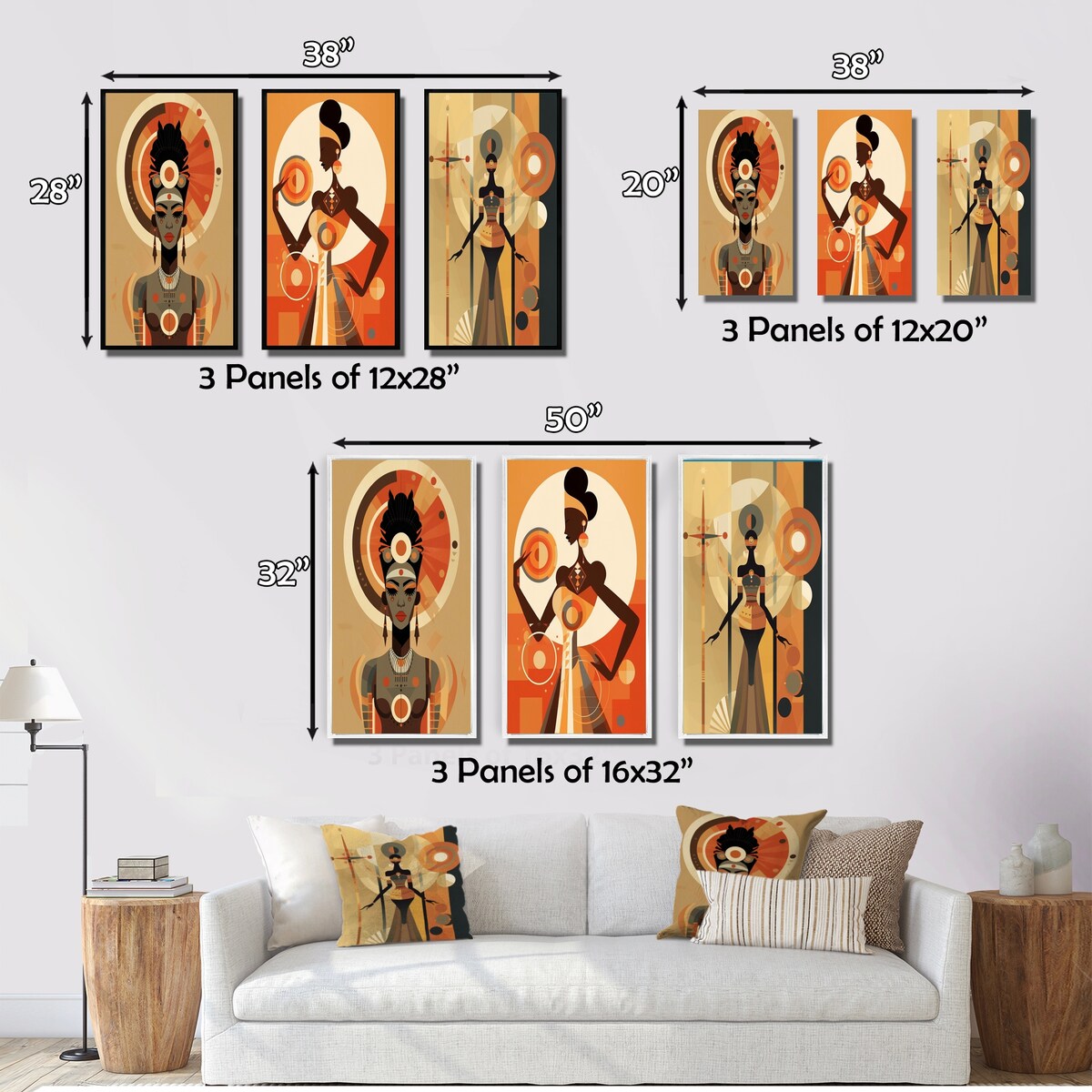 Designart "Graphic Retro African Goddess In Earth Tones I" African American Woman Gallery Wall Set OF 3 For Home Decor