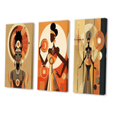 Designart "Graphic Retro African Goddess In Earth Tones I" African American Woman Gallery Wall Set OF 3 For Home Decor