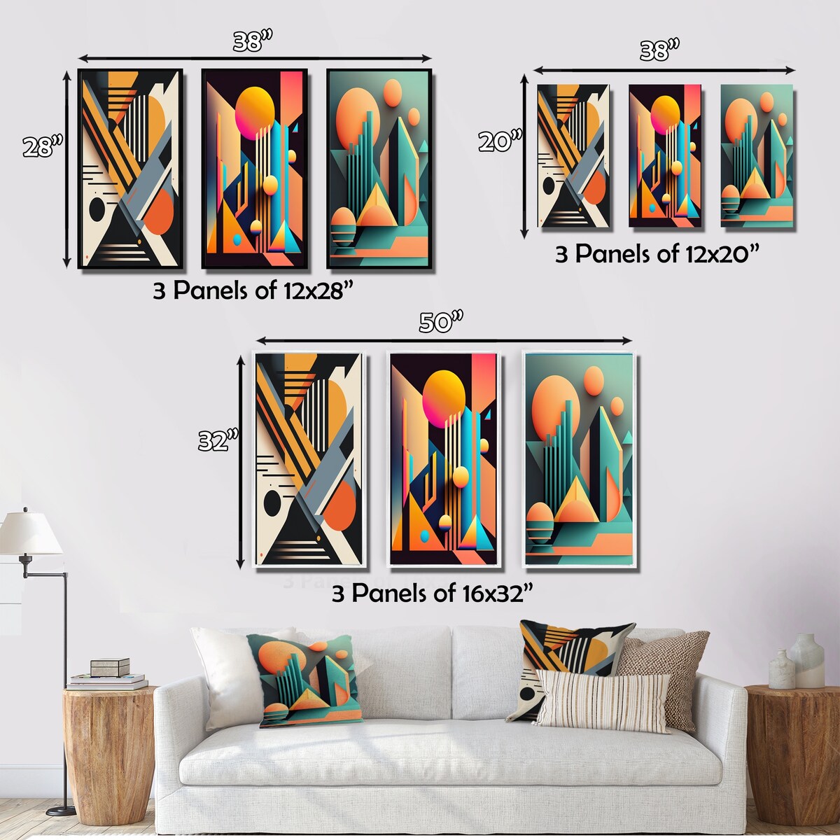 Designart "Graphic Retro Compositions I" Modern Geometric Wall Art Set Of 3 - Modern Printed Art Set For Bedroom