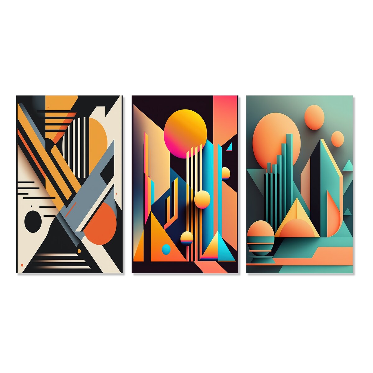 Designart "Graphic Retro Compositions I" Modern Geometric Wall Art Set Of 3 - Modern Printed Art Set For Bedroom