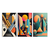 Designart "Graphic Retro Compositions I" Modern Geometric Wall Art Set Of 3 - Modern Printed Art Set For Bedroom