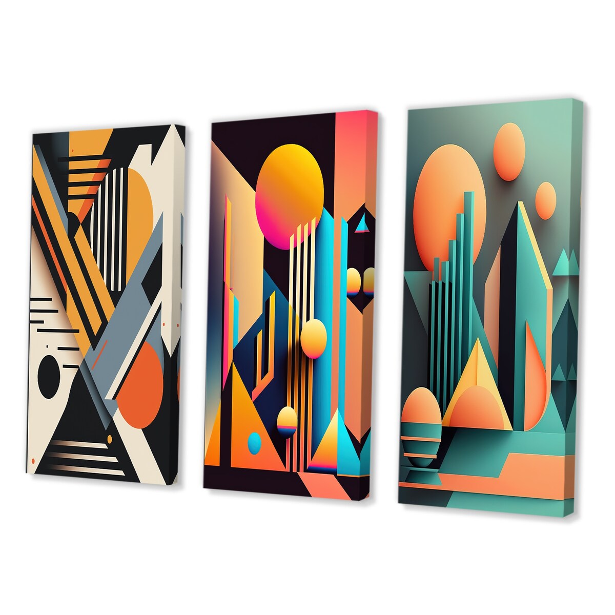 Designart "Graphic Retro Compositions I" Modern Geometric Wall Art Set Of 3 - Modern Printed Art Set For Bedroom
