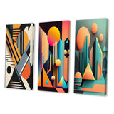 Designart "Graphic Retro Compositions I" Modern Geometric Wall Art Set Of 3 - Modern Printed Art Set For Bedroom