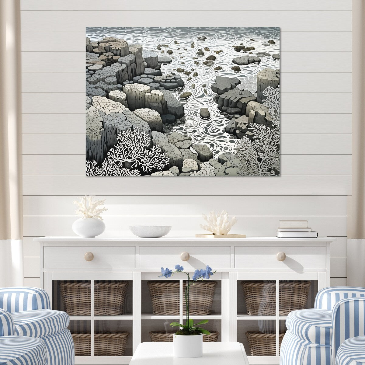 Designart "Gray Abstract Landscape III" Coastal Coral Under Water Wall Art