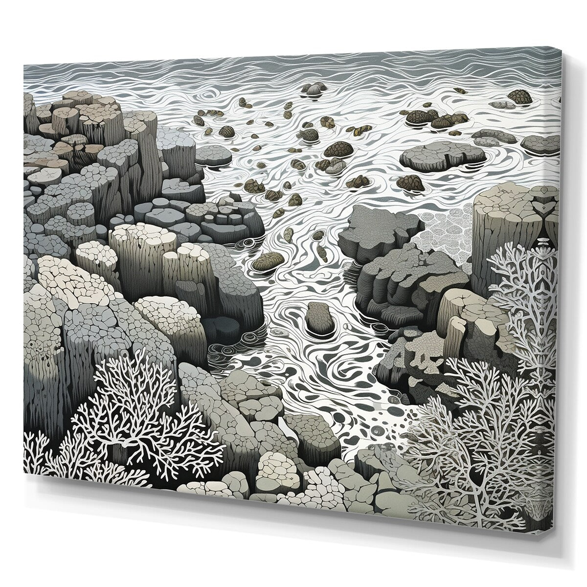 Designart "Gray Abstract Landscape III" Coastal Coral Under Water Wall Art