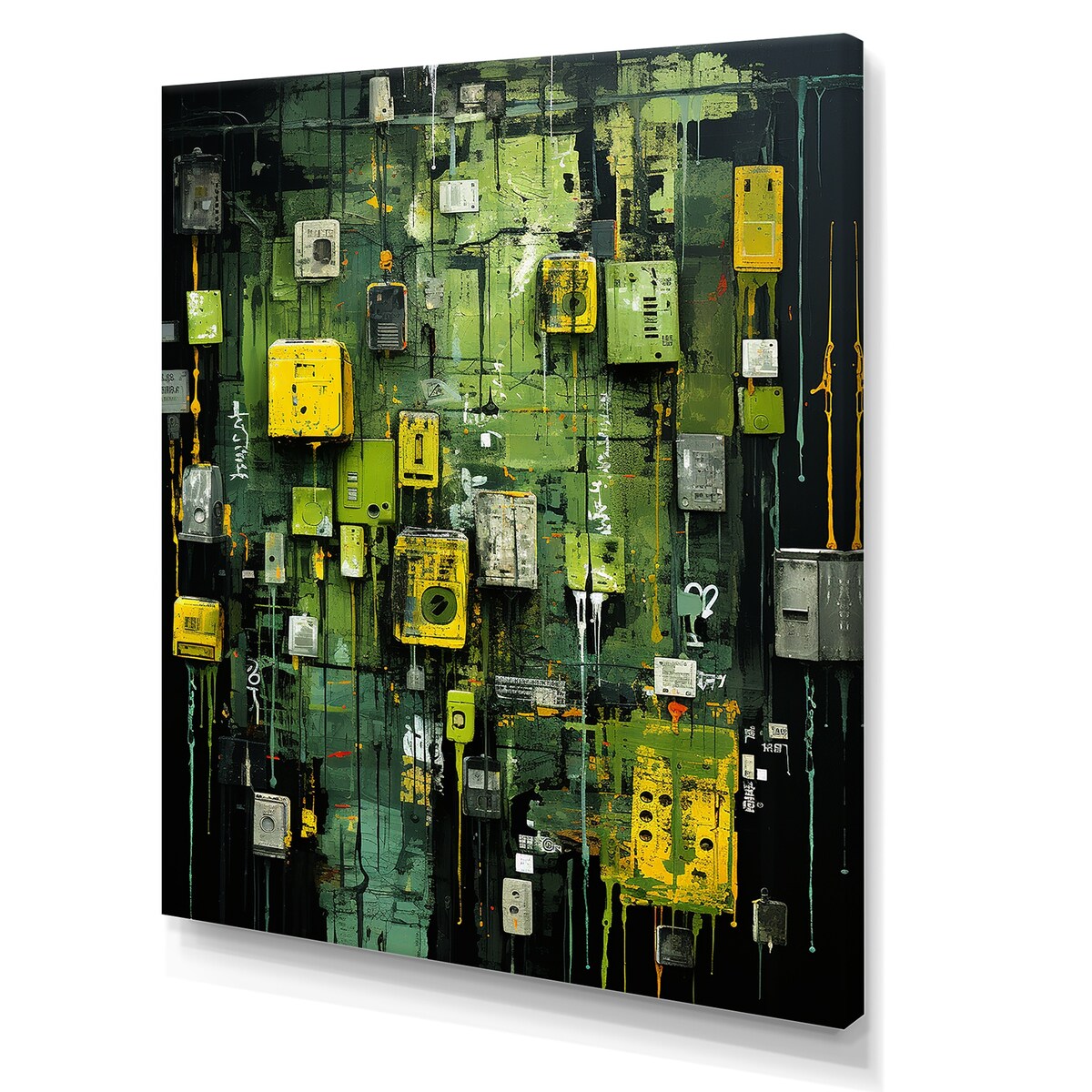 Designart "Green Abstract Maya Shapes Mask III" Abstract Modern Shapes Yellow Modern Canvas Art For Hallway Décor