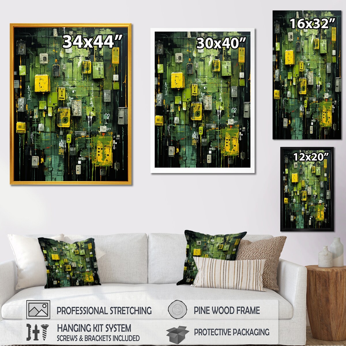 Designart "Green Abstract Maya Shapes Mask III" Abstract Modern Shapes Yellow Modern Canvas Art For Hallway Décor