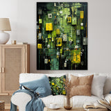 Designart "Green Abstract Maya Shapes Mask III" Abstract Modern Shapes Yellow Modern Canvas Art For Hallway Décor