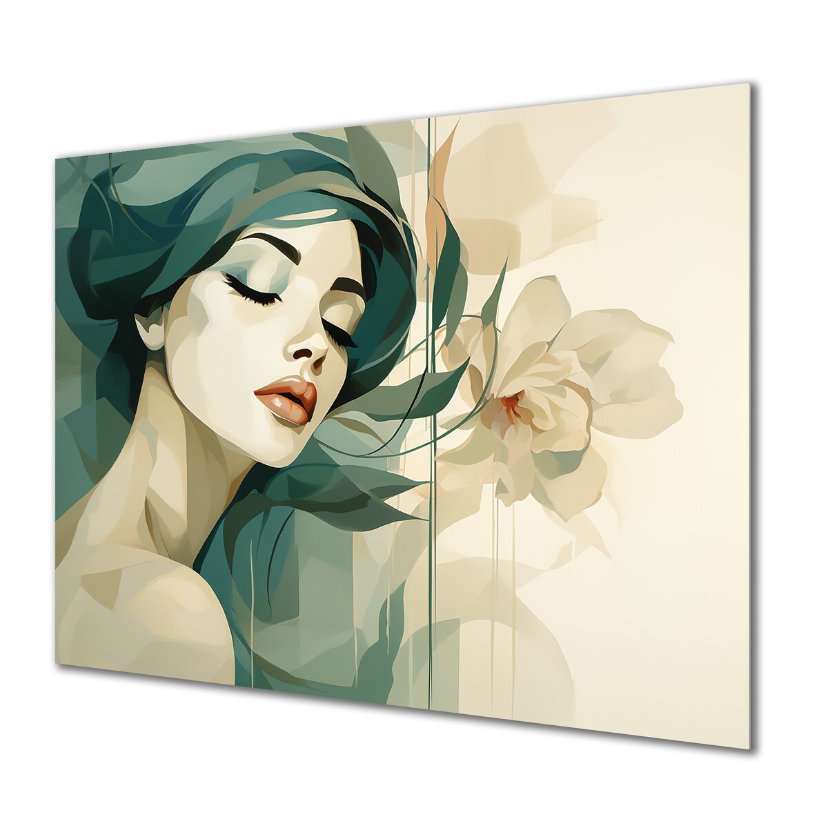 Designart "Green And Beige Woman Silhouette I" Fashion Woman Metal Wall Art Green Metal Wall Décor Glam Metal Art Work