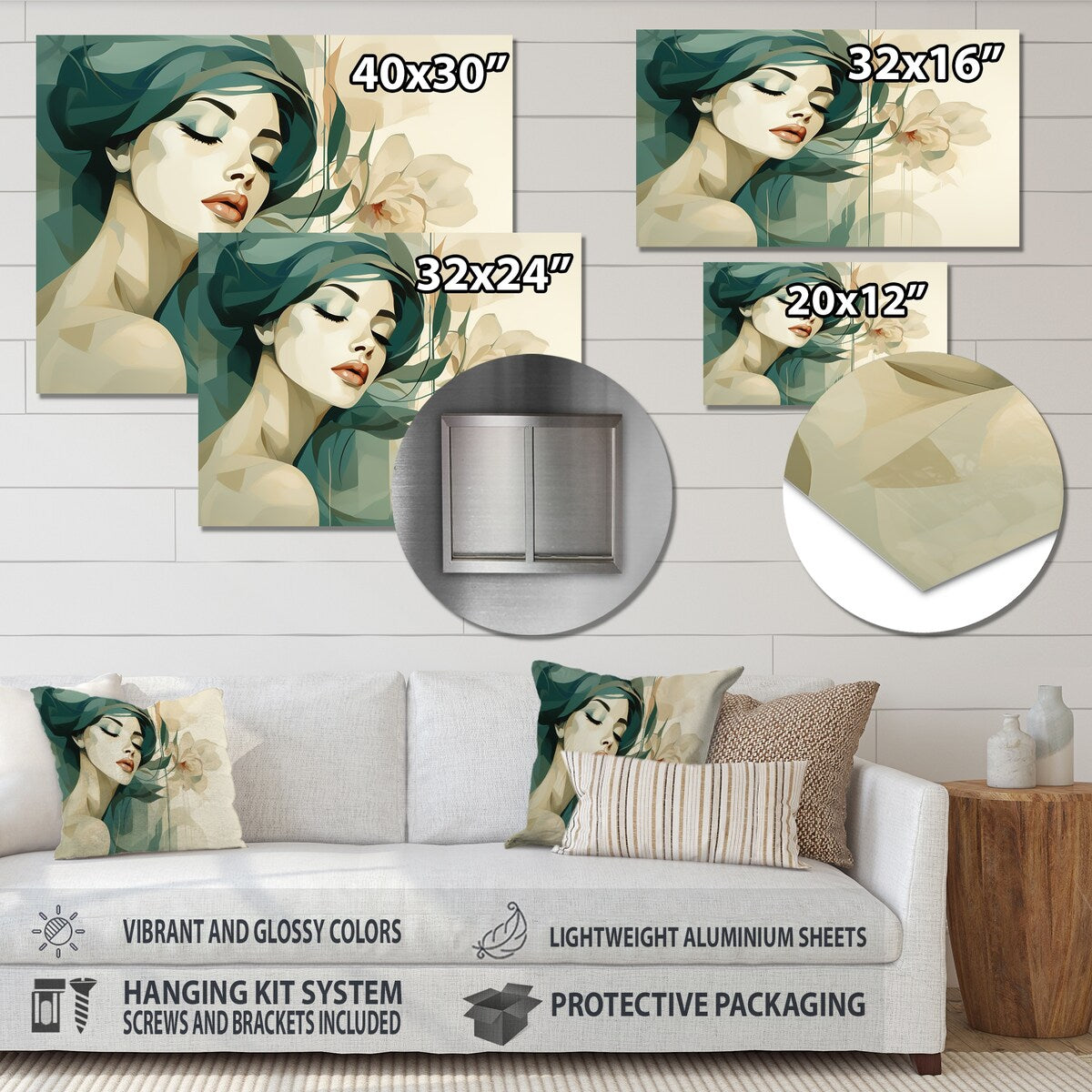 Designart "Green And Beige Woman Silhouette I" Fashion Woman Metal Wall Art Green Metal Wall Décor Glam Metal Art Work