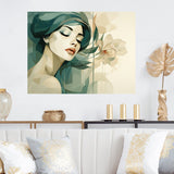 Designart "Green And Beige Woman Silhouette I" Fashion Woman Metal Wall Art Green Metal Wall Décor Glam Metal Art Work