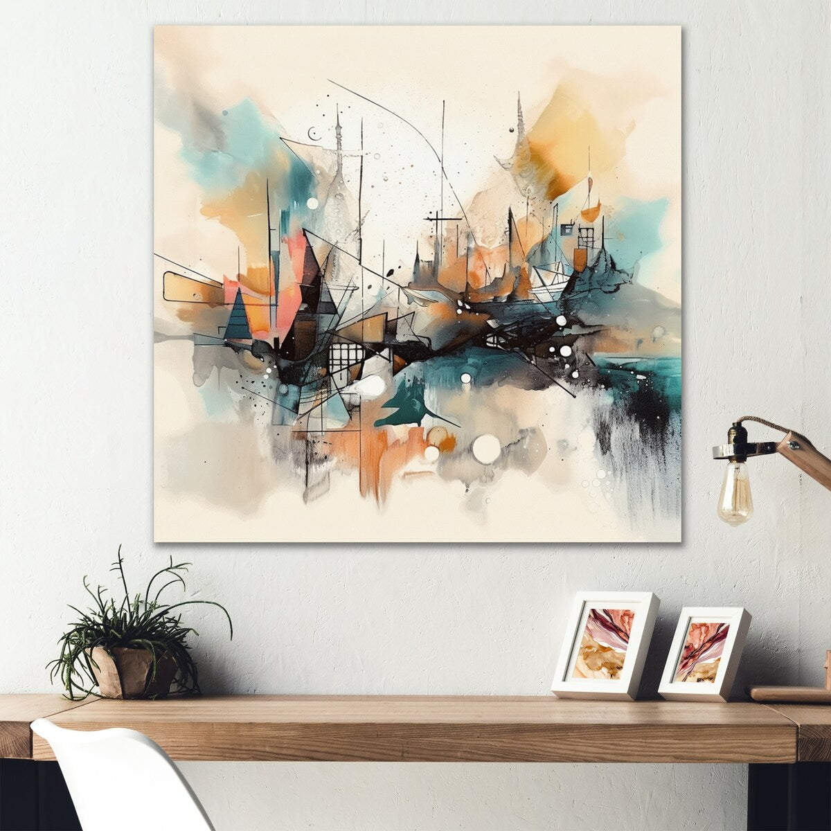 Designart "Green And Cream Abstracted Realities III" Abstract Metal Wall Art