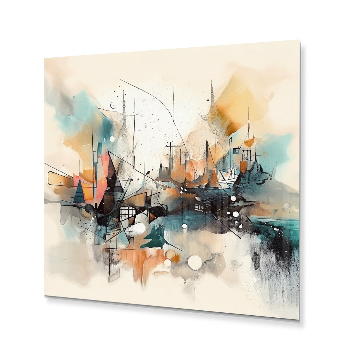 Designart "Green And Cream Abstracted Realities III" Abstract Metal Wall Art