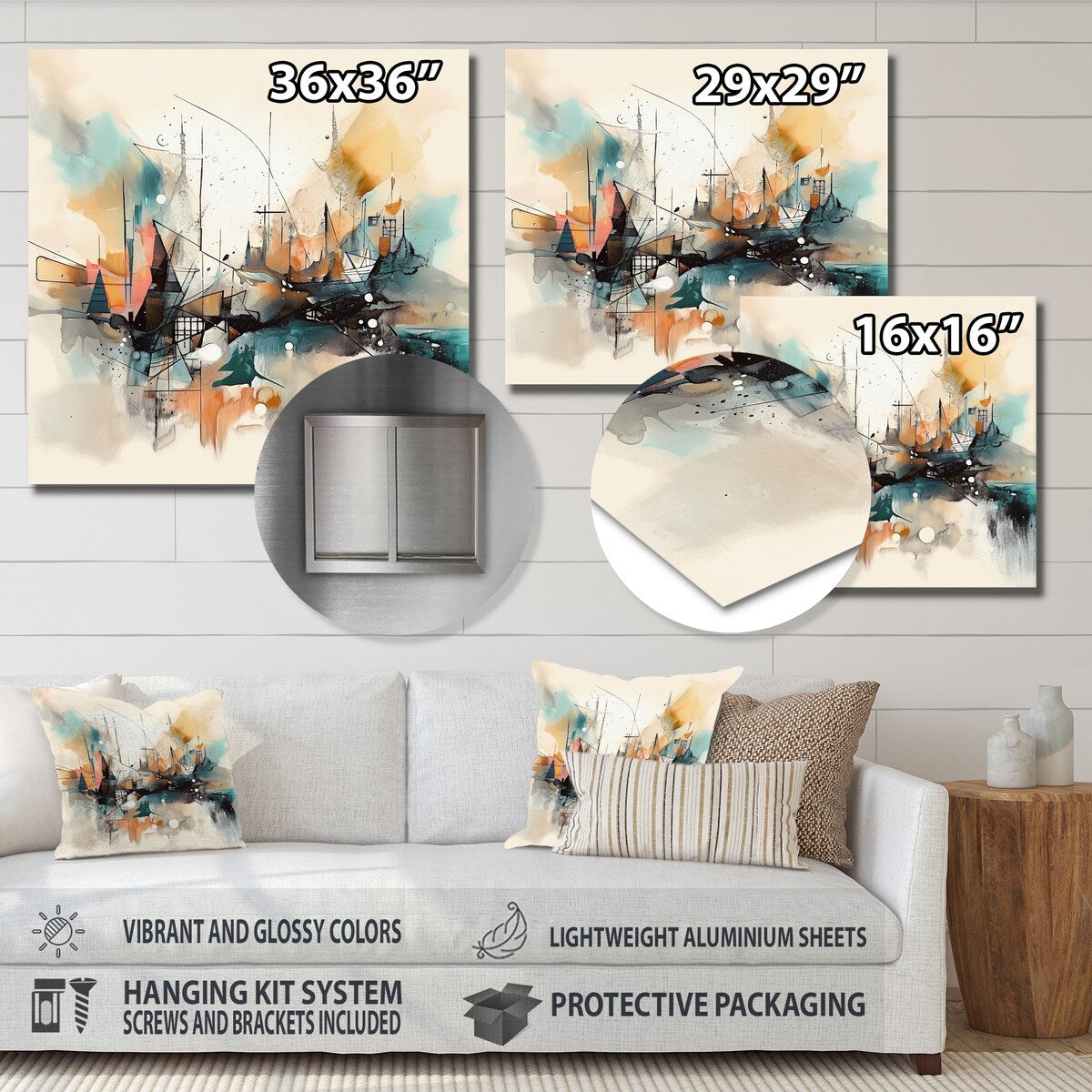 Designart "Green And Cream Abstracted Realities III" Abstract Metal Wall Art
