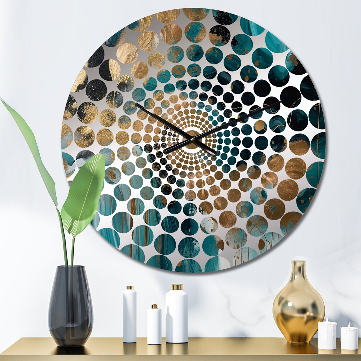 Designart "Green And Gold Mysterious Marble I" Green Abstract Marble Clocks Modern Wall Clocks For Hallway Décor
