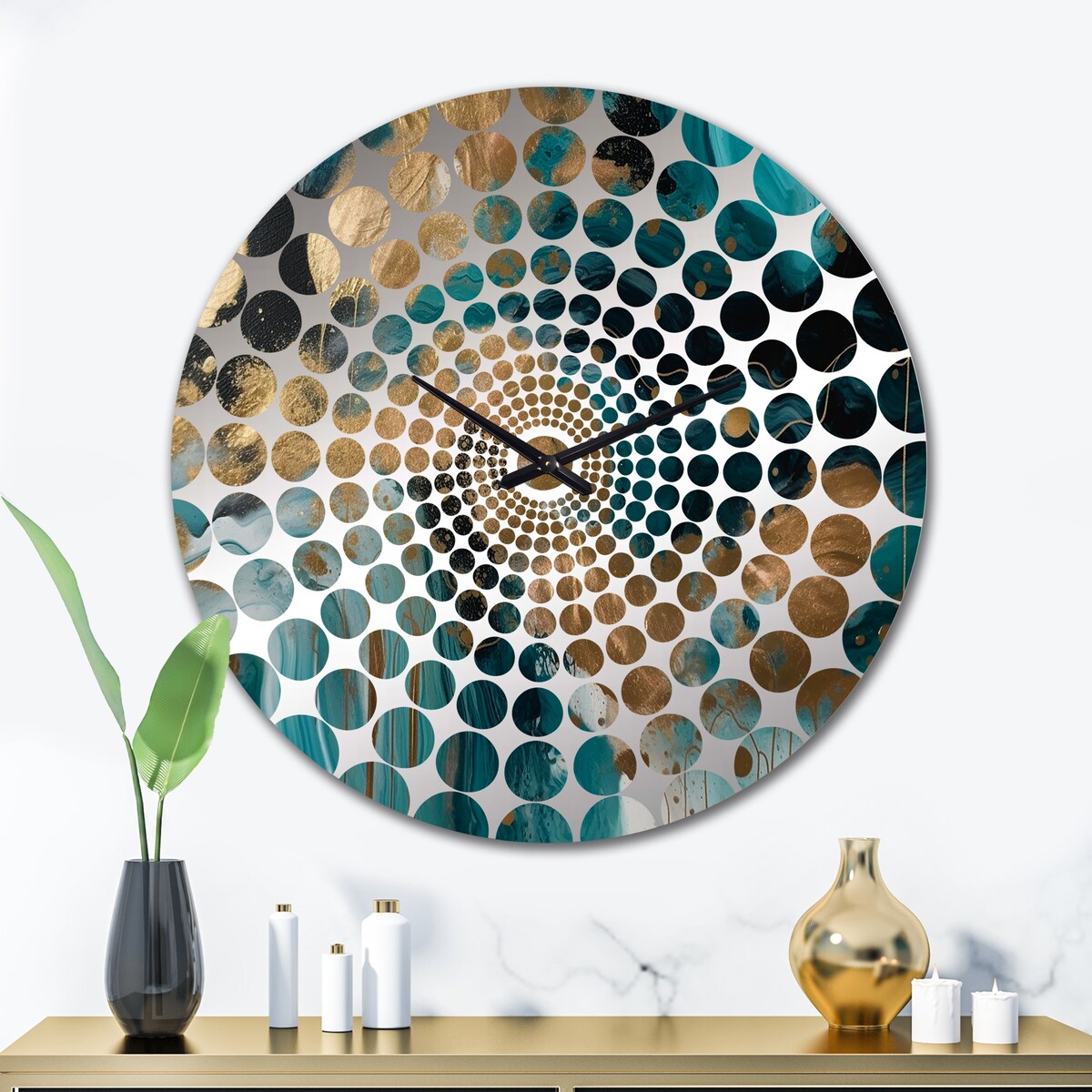 Designart "Green And Gold Mysterious Marble I" Green Abstract Marble Clocks Modern Wall Clocks For Hallway Décor