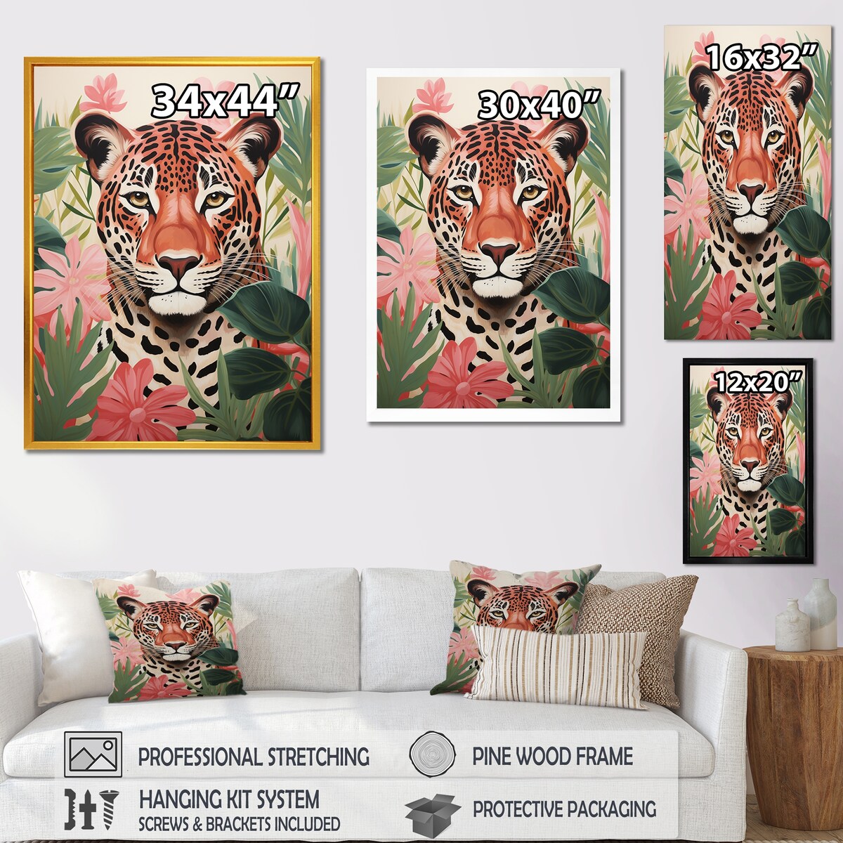 Designart "Green And Pink Leopard In Jungle III" Leopard Wall Décor Pink - Modern Print Art For Living Room